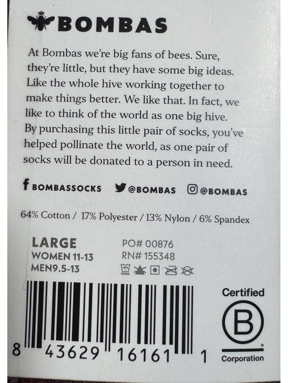 3 Pack Bombas Compression Calf Socks (15-20 mmHg) Sz LARGE M (9.5 -13) W (11-13) - Picture 5 of 5